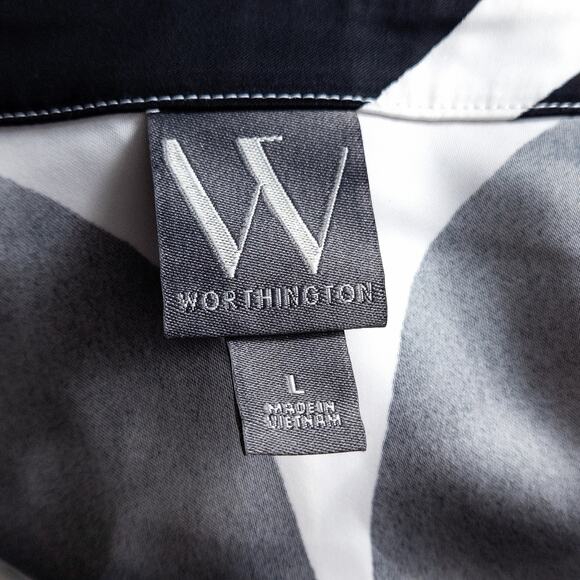 NEW Worthington Graphic Print Dress Retro Graphic Mod Collared Black White Sz L - Picture 13 of 13